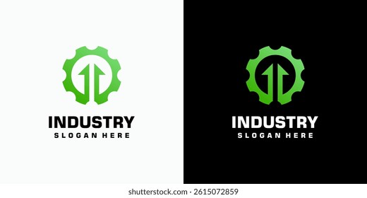 Gear and arrow up vector logo design with modern, simple, clean and abstract style. Icon for business, industry, technology and personal branding.