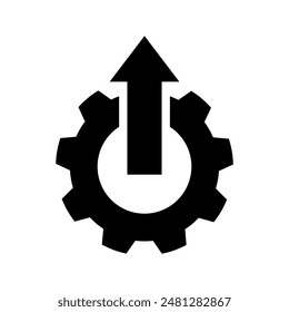 Gear arrows up black line icon. Operational excellence. System upgrade icon, gear with arrow, update process, install software. Vector Illustration.