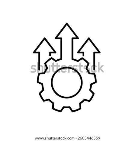 Gear arrows up black line icon. Operational excellence. System upgrade icon, gear with arrow, update process, install software. Vector Illustration.