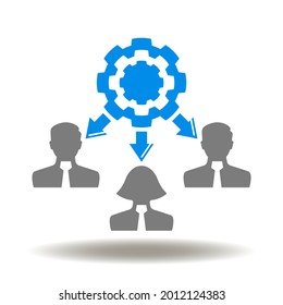 Gear arrows business people networking flowchart vector icon. Social office structure organization illustration. Roles and responsibilities symbol.