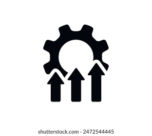 Engranaje y flechas hacia arriba icono. Excelencia operativa. Icono del Mejorar del sistema, engranaje con la flecha, proceso del Actualizar, diseño del Vector del software de la instalación e ilustración. 