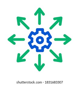 Zahnradpfeile Symbol Vektorgrafik. Signieren des Outline Gear Arrows. Illustration des isolierten Stumpfsymboles