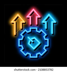 Gear Arrows Label neon light sign vector. Glowing bright icon Gear Arrows Label sign. transparent symbol illustration