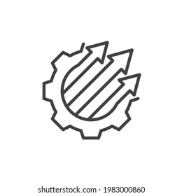 Gear and arrows line icon. linear style sign for mobile concept and web design. Workflow process outline vector icon. Productivity symbol, logo illustration. Vector graphics