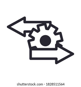 Zahnräder mit Pfeilen-Linie Stil-Icon-Design, Bau-Reparatur-Maschinenbauteiltechnik Industrie und technisches Thema Vektorgrafik