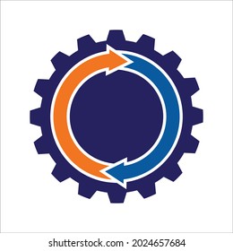 Engranaje con flechas, diseño plano simple.
