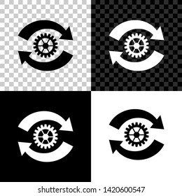 Gear and arrows as workflow concept icon isolated on black, white and transparent background. Gear reload sign. Vector Illustration