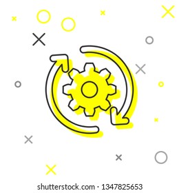 Gear and arrows as workflow concept line icon isolated on white background. Gear reload sign. Vector Illustration