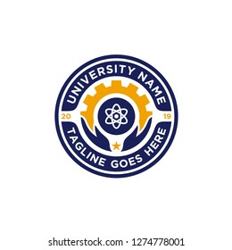 Gear Atom Hands Science Technology University Academic School Emblem Label Logo design inspiration