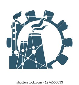 Gear and atomic power station icon textured by lines with dots.. Industrial relative set