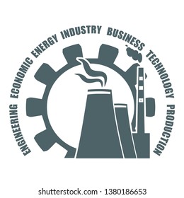 Gear and atomic power station icon. Industrial relative set
