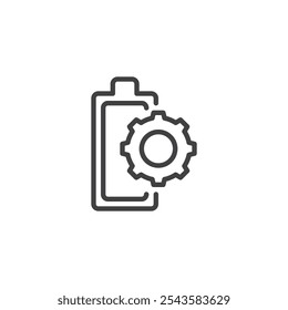 Gear and Battery line icon. linear style sign for mobile concept and web design. Battery with gear outline vector icon. Energy management, power settings symbol, logo illustration. Vector graphics