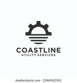 gear with beach logo design vector silhouette illustration
