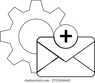 Ein Zahnrad hinter einem E-Mail-Symbol mit einem Pluszeichen