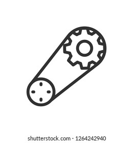 gear and belt mechanism. linear icon. Line with editable stroke