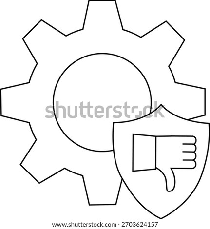 A gear is beside a shield with a thumbs down