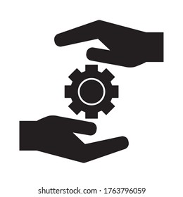 gear between hands silhouette style icon design, Innovation idea and creativity theme Vector illustration