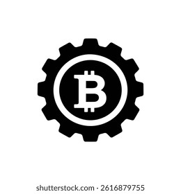 Gear with Bitcoin Logo Representing Mechanical Aspect of Cryptocurrency Mining