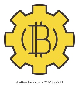 Gear with Bitcoin vector Cryptocurrency concept colored icon or design element