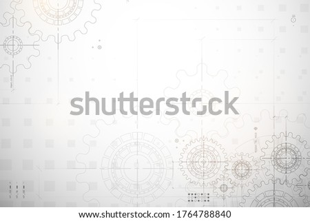 Gear blueprint technical background. Cogs and wheels in gray color. Abstract parts of engine. Vector illustration.