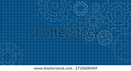 Gear blueprint technical mechanism construction background wheel industry pattern engineering. The graphic is built with smooth lines and form. A modern abstract asset for tech inspired sites.