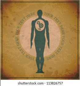 Gear body card. Grunge vector illustration.