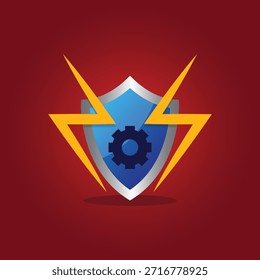 Gear bolt lightning and shield icon, protection symbol icon illustration.