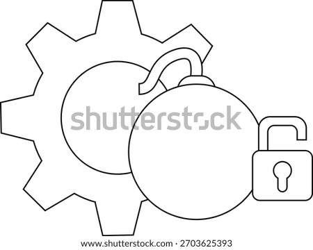 Gear bomb and open lock icon Gear is behind the bomb and lock is next to it