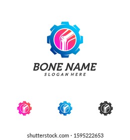Gear Bone logo design template. Concept Vector of human body health. Emblem symbol Icon.