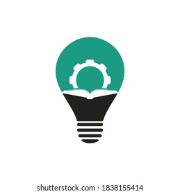 Gear Book bulb shape concept logo design template. Book and gear logo design