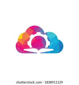 Gear Book cloud shape concept logo design template. Book and gear logo design