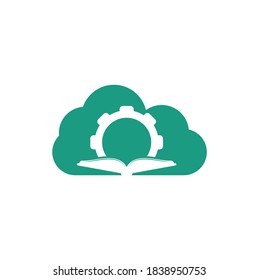Gear Book cloud shape concept logo design template. Book and gear logo design