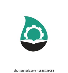 Gear Book drop shape concept logo design template. Book and gear logo design	