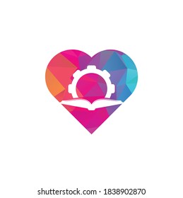 Gear Book heart shape concept logo design template. Book and gear logo design