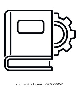 Vector de contorno de icono del libro de engranajes. Documento de negocios. página de informes