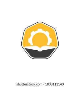 Gear Book logo design template. Book and gear logo design
