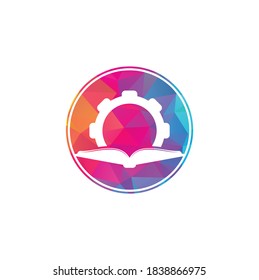 Plantilla de diseño del logotipo del libro de engranajes. Diseño del logotipo del libro y del equipo	