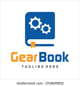 Gear book logo design vector.
