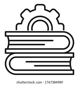 Gear book stack icon. Outline gear book stack vector icon for web design isolated on white background