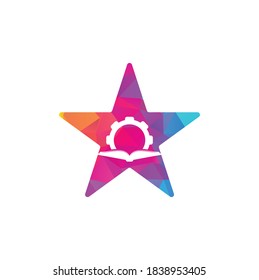 Gear Book star shape concept logo design template. Book and gear logo design