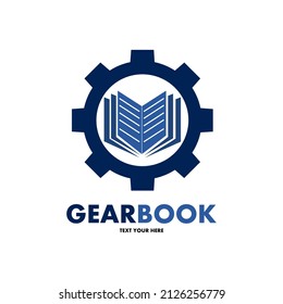 Plantilla de logotipo vectorial del libro de engranajes. Este diseño utiliza el símbolo de cog. Adecuado para el aprendizaje