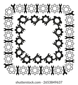 Gear border frame. Cogwheel decoration element. Mechanical design pattern. Vector industrial concept.