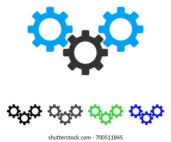 Gear Box flat vector illustration. Colored gear box, gray, black, blue, green icon versions. Flat icon style for web design.