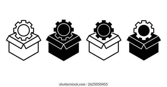 Gear in Box Icon Set Black and White Color Vector Design Illustration