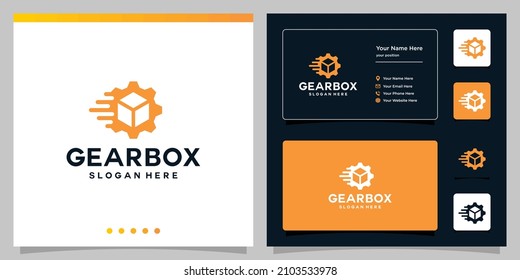 Gear and box logistic logo design, cargo and delivery. Premium Vector	