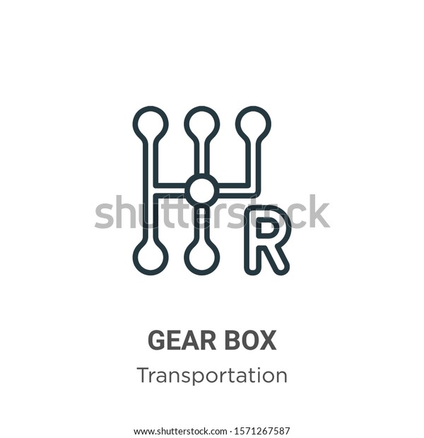 Gear box outline vector\
icon. Thin line black gear box icon, flat vector simple element\
illustration from editable transportation concept isolated on white\
background