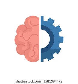 Gear and brain design, construction work repair machine part technology industry and technical theme Vector illustration