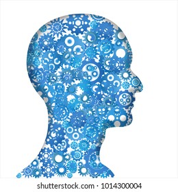 Gear brain human isolated on white background as technology, industry, cogs representing and thinking mind concept.
