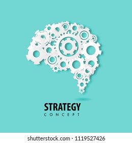 gear brain paper art style strategy thinking concept paper cut  design vector and illustration