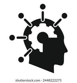 Icono de la solución cerebral de engranaje Vector simple. Pictograma mental. Plan de cognición problemática